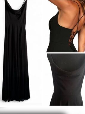 Lulus Romantically Speaking, Black Cowl Lace-Up Maxi Dress